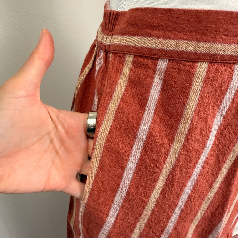 Madewell Rust Orange Striped Linen Blend Faux Wrap Midi Skirt with Pockets XS - Picture 11 of 11